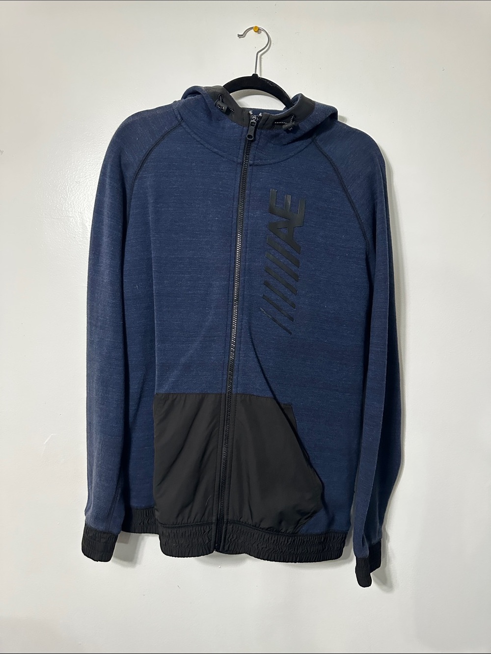 Men's Navy Blue Zip-Up Hooded Jacket
